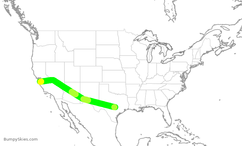 Turbulence forecast map for SWA398, AUS to SJC