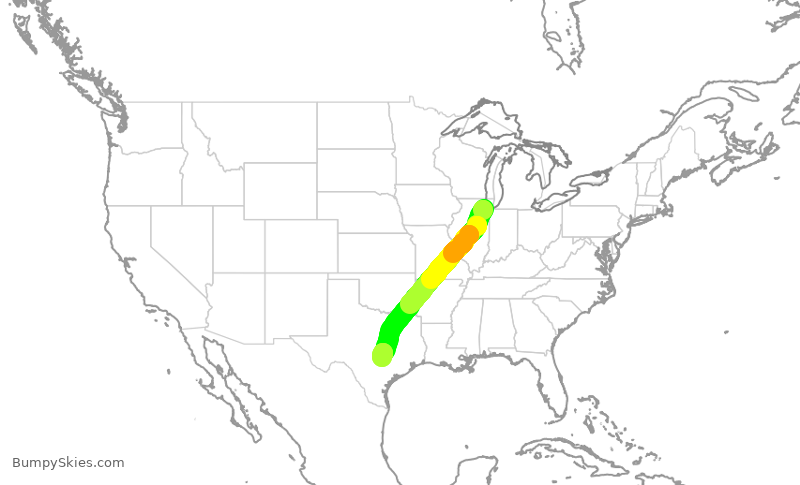 Turbulence forecast map for SWA398, MDW to AUS