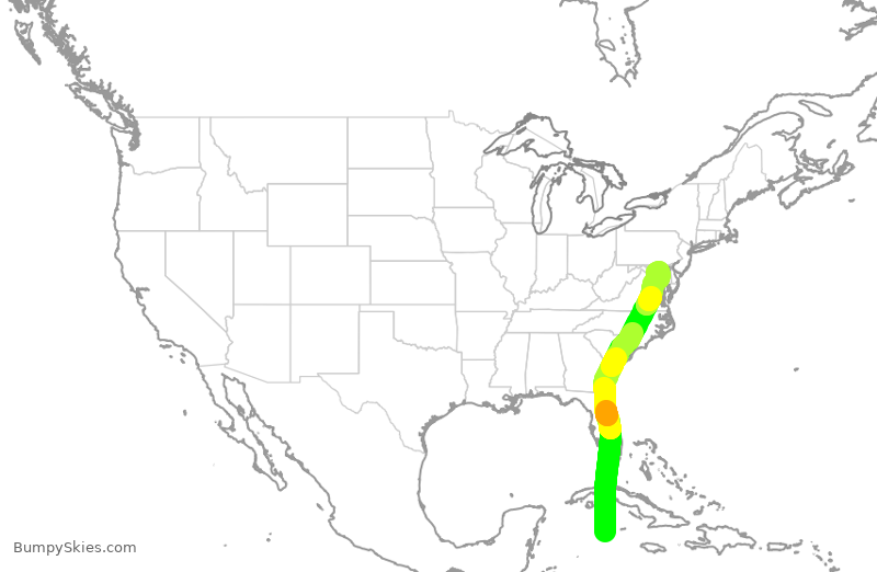 Turbulence forecast map for SWA3990, WCR to BWI