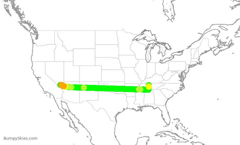 Turbulence forecast map for SWA3993, BNA to LAS