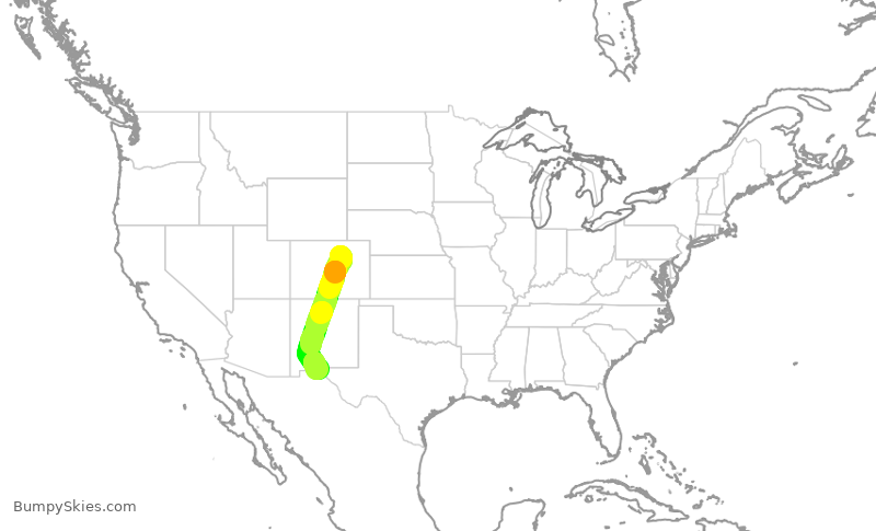 Turbulence forecast map for SWA3993, DEN to ELP