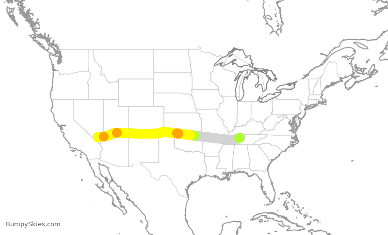 Turbulence forecast map for SWA3997, LAS to BNA