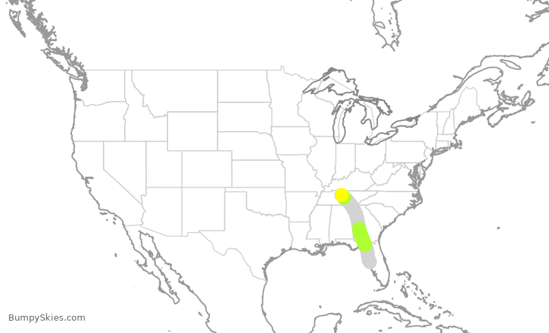 Turbulence forecast map for SWA4003, TPA to BNA
