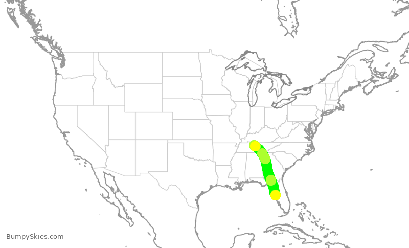 Turbulence forecast map for SWA4006, TPA to BNA
