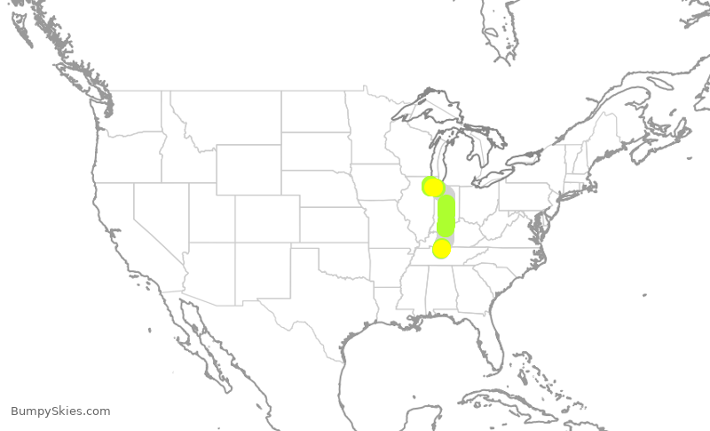 Turbulence forecast map for SWA4007, BNA to MDW