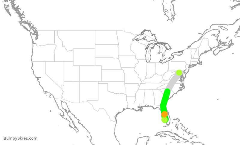 Turbulence forecast map for SWA4007, BWI to RSW