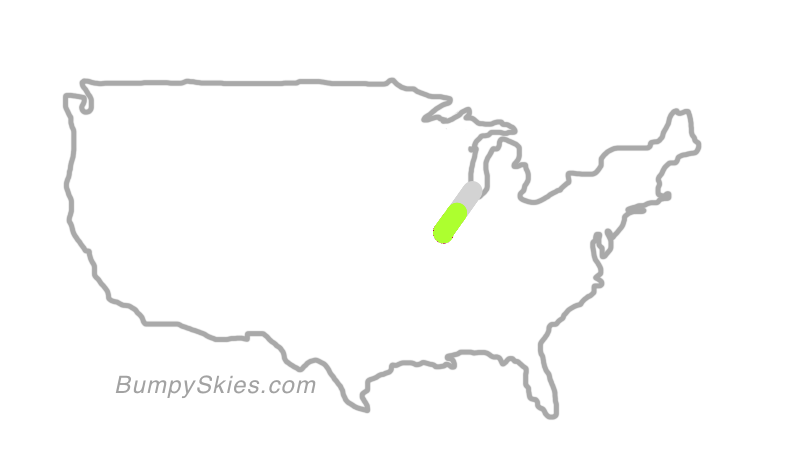 Map of continental US with illustrated flight path and turbulence forecast (described in text below)