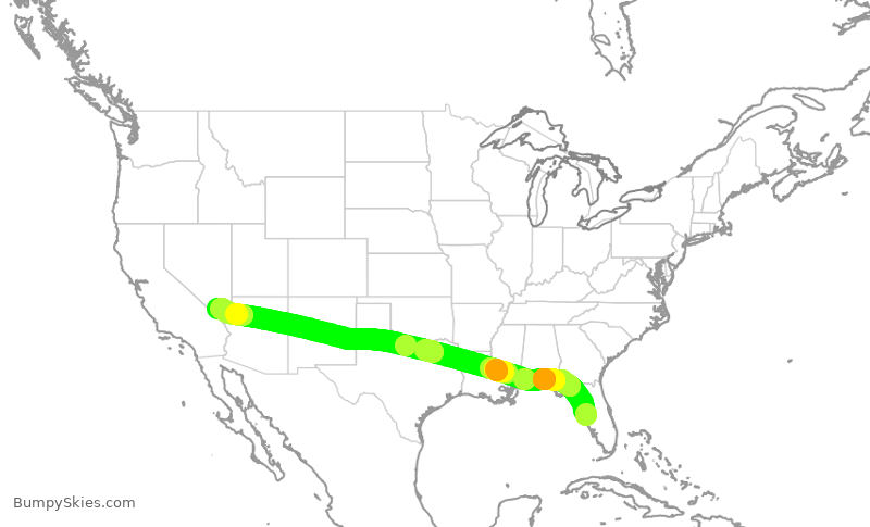 Turbulence forecast map for SWA400, TPA to LAS