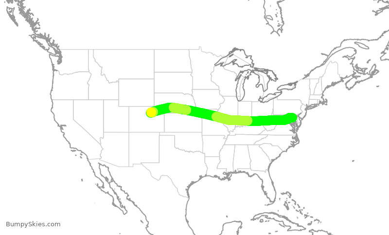 Turbulence forecast map for SWA4010, BWI to DEN