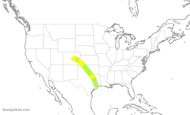 Turbulence forecast map for SWA4013, HOU to COS