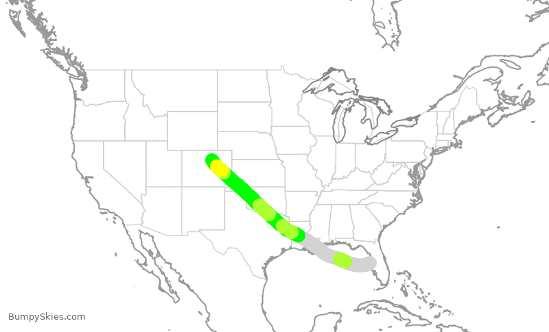 Turbulence forecast map for SWA4018, TPA to DEN