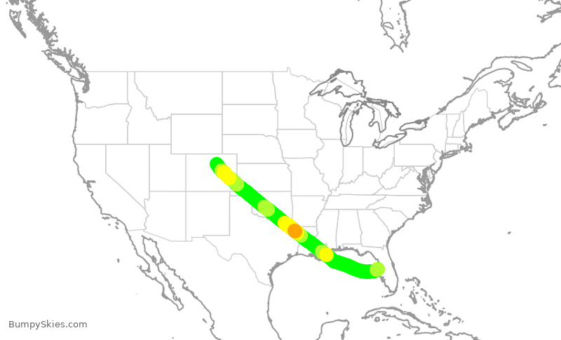 Turbulence forecast map for SWA4020, TPA to DEN