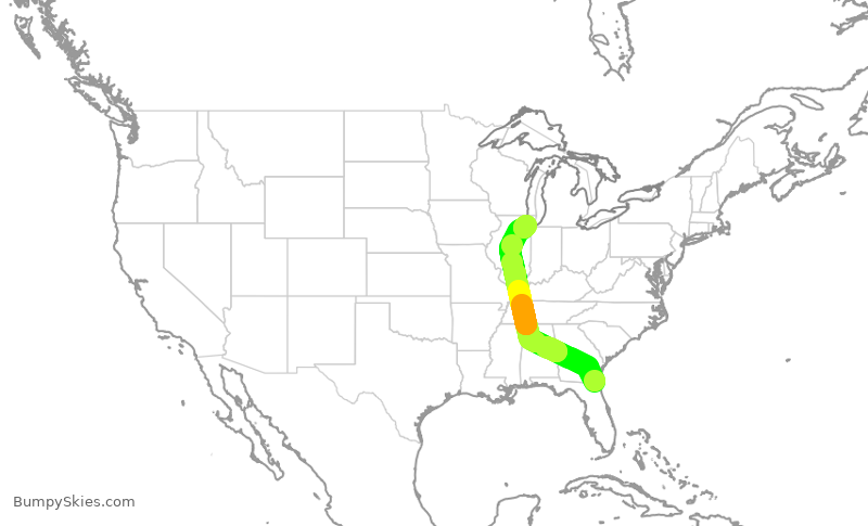 Turbulence forecast map for SWA4026, JAX to MDW