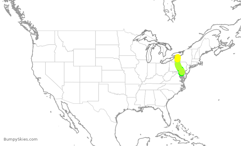 Turbulence forecast map for SWA4028, ROC to BWI