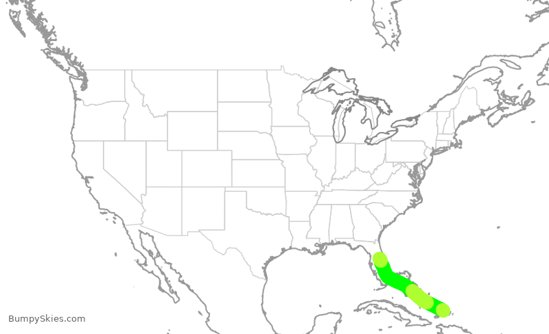Turbulence forecast map for SWA402, BPV to MCO