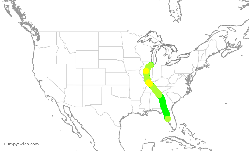 Turbulence forecast map for SWA4033, TPA to MDW