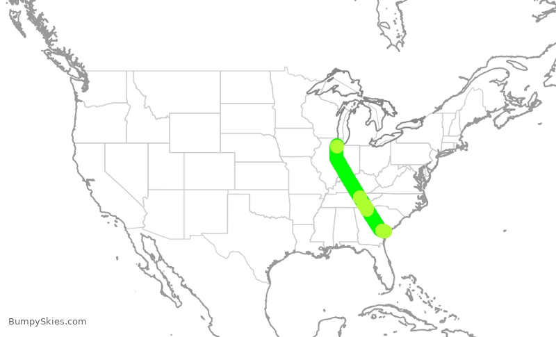 Turbulence forecast map for SWA4036, MDW to SAV