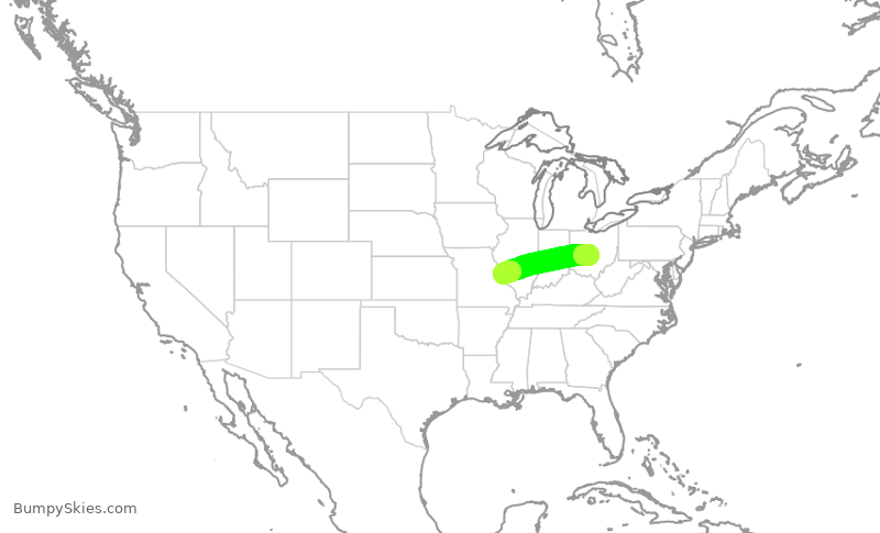 Turbulence forecast map for SWA4037, CMH to STL
