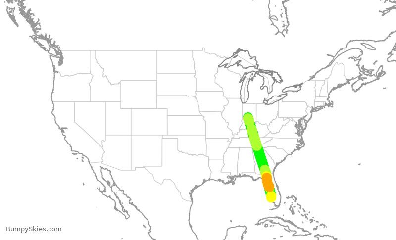 Turbulence forecast map for SWA4039, RSW to IND