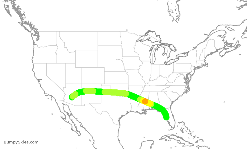 Turbulence forecast map for SWA4040, TPA to PHX
