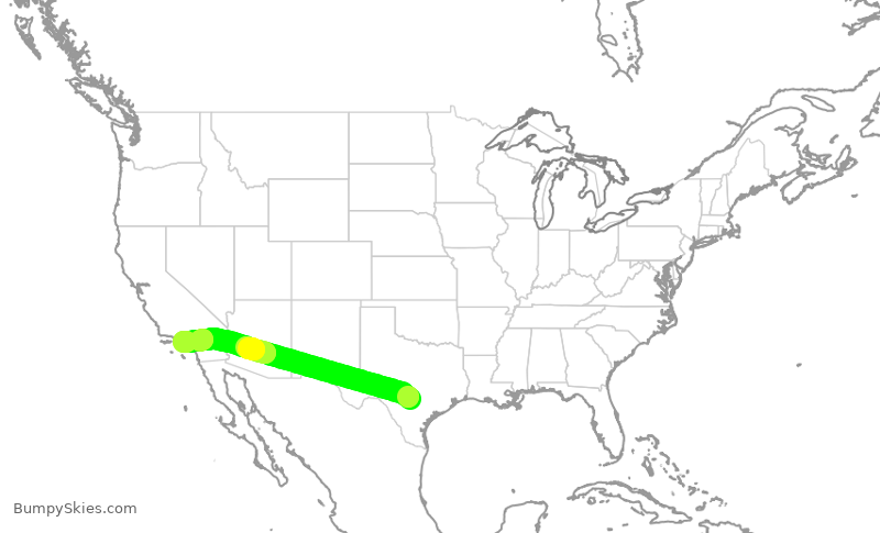 Turbulence forecast map for SWA404, SAT to LAX