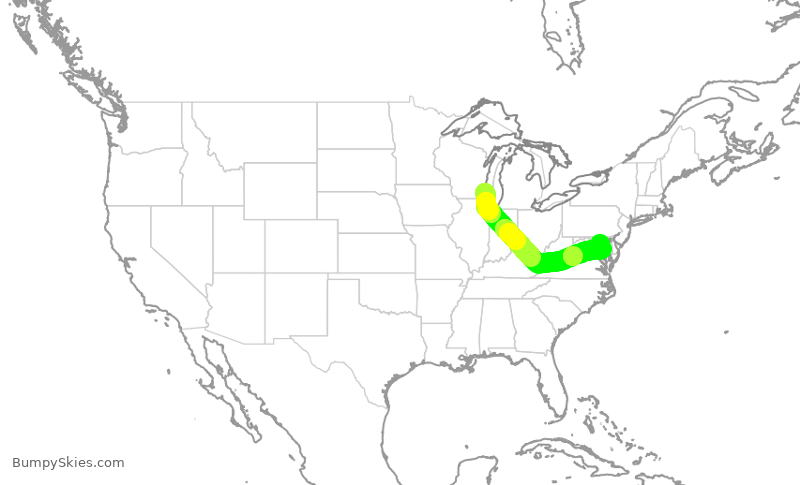 Turbulence forecast map for SWA4050, MKE to BWI