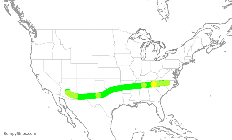 Turbulence forecast map for SWA4052, RDU to PHX