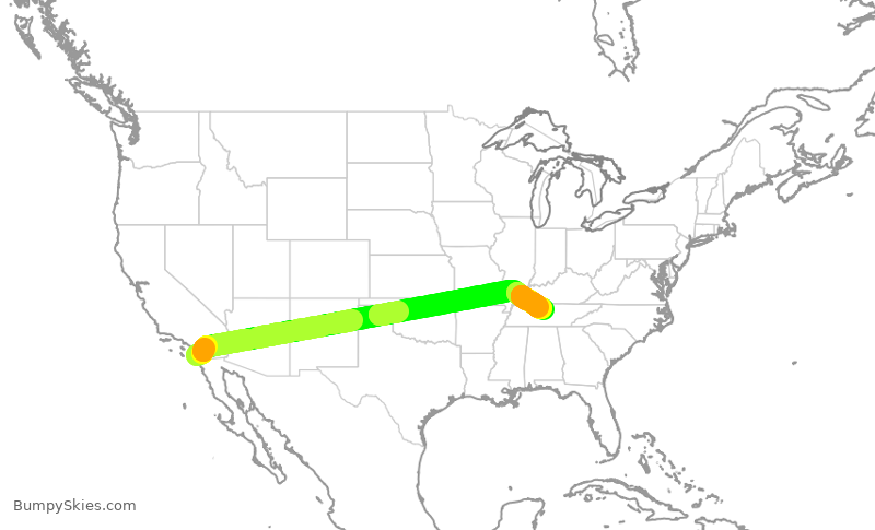 Turbulence forecast map for SWA4053, SAN to BNA