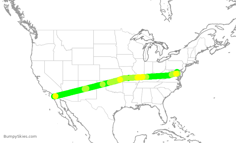 Turbulence forecast map for SWA4058, SAN to BWI