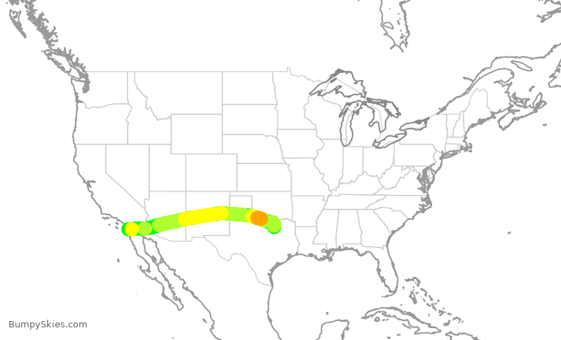 Turbulence forecast map for SWA4061, SAN to DAL