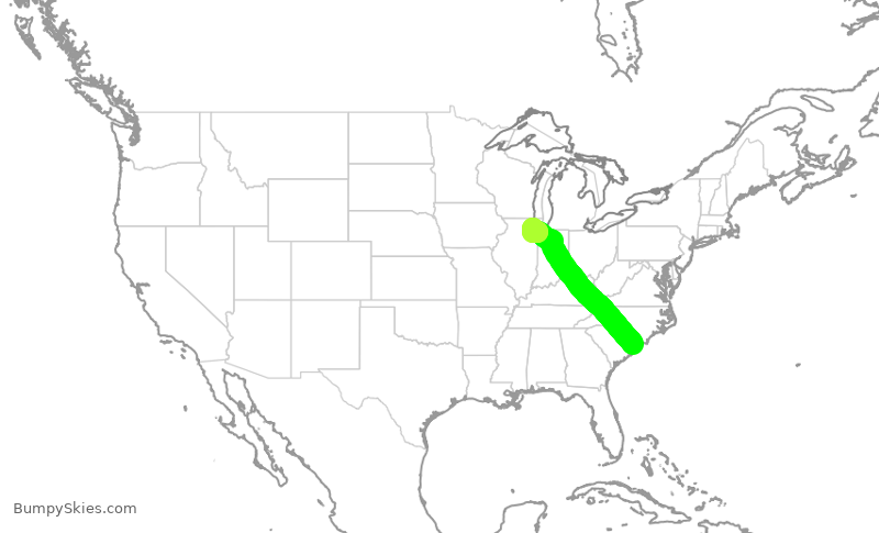 Turbulence forecast map for SWA4068, MYR to MDW