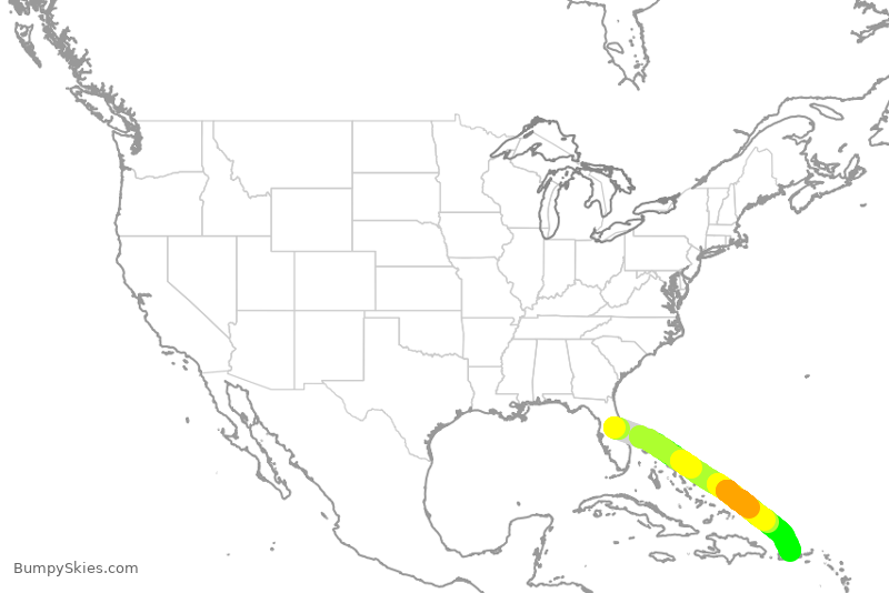 Turbulence forecast map for SWA406, MCO to SJU
