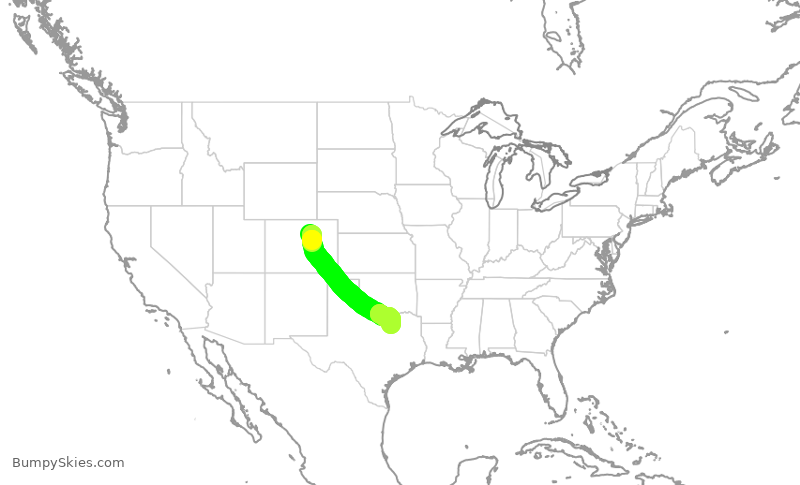 Turbulence forecast map for SWA4071, DEN to DAL