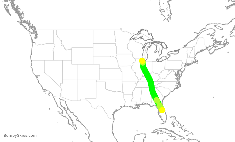 Turbulence forecast map for SWA4071, ORD to MCO