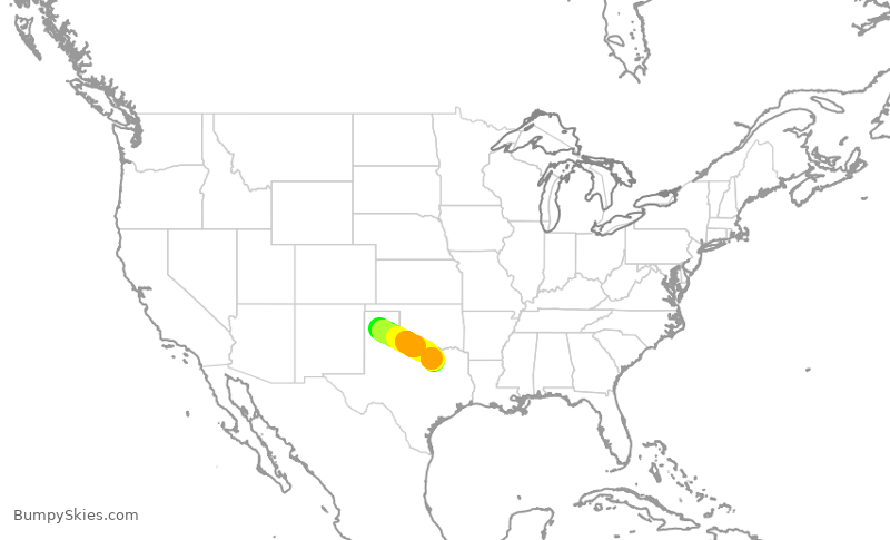 Turbulence forecast map for SWA4076, AMA to DAL