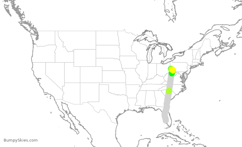 Turbulence forecast map for SWA4076, RSW to PIT