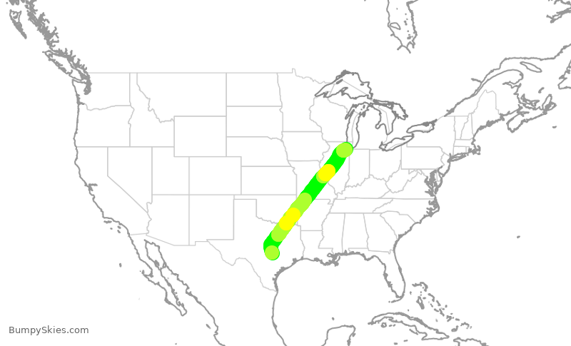 Turbulence forecast map for SWA4077, AUS to MDW