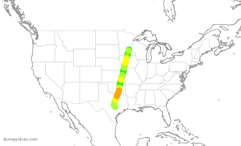 Turbulence forecast map for SWA407, AUS to MSP