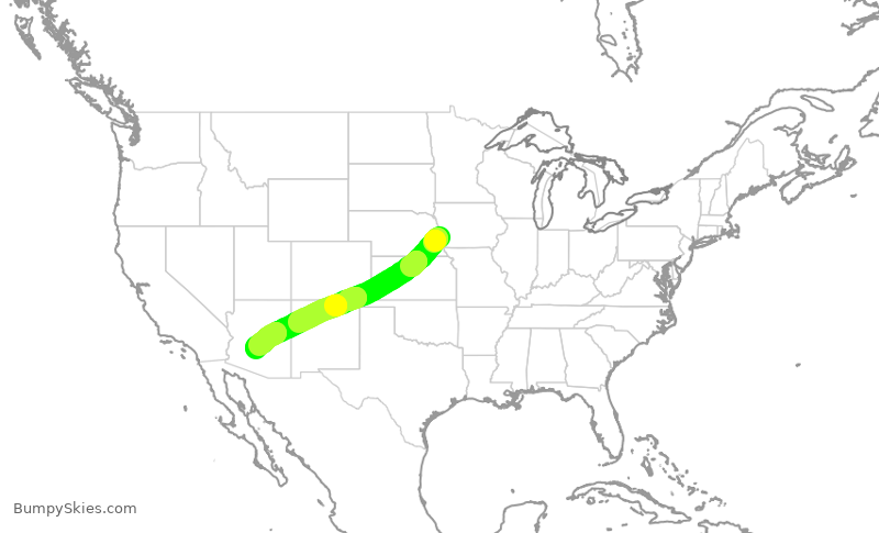Turbulence forecast map for SWA4084, OMA to PHX