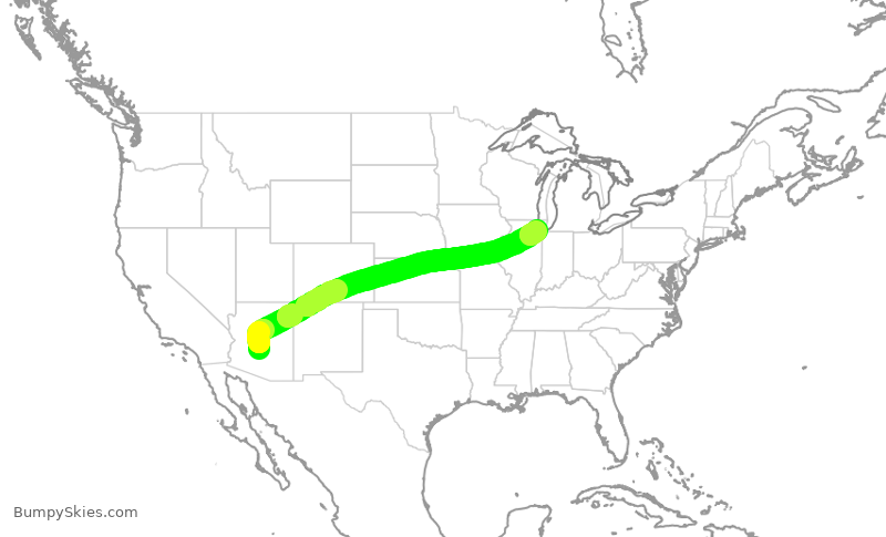 Turbulence forecast map for SWA4085, PHX to MDW