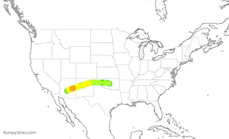 Turbulence forecast map for SWA4087, PHX to OKC