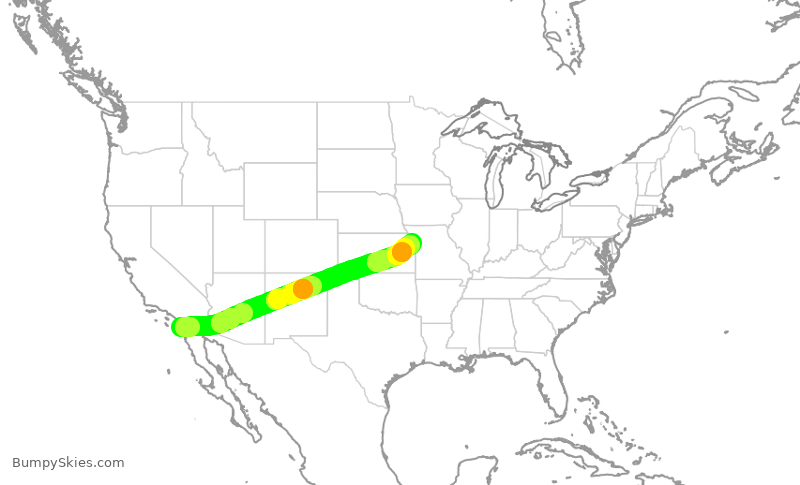 Turbulence forecast map for SWA4088, SAN to MCI