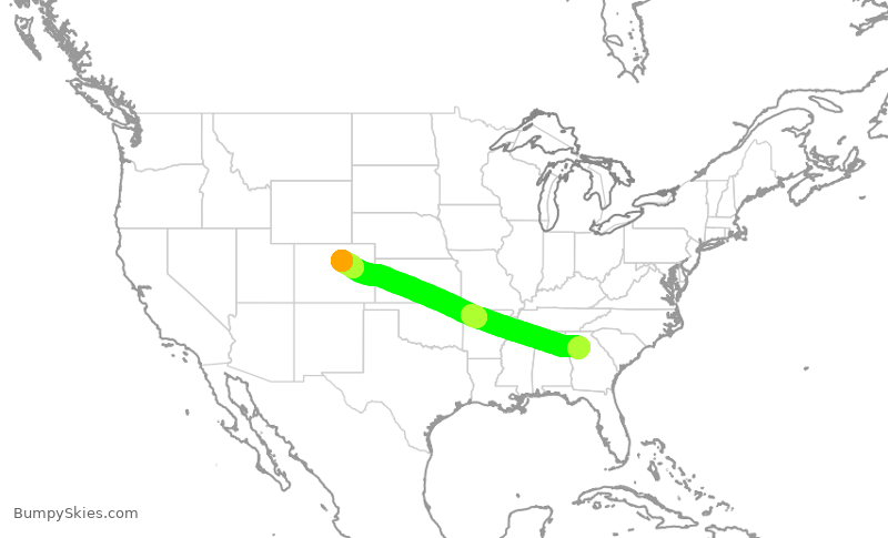 Turbulence forecast map for SWA408, ATL to DEN