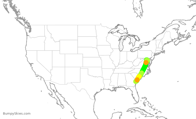 Turbulence forecast map for SWA4094, SAV to BWI