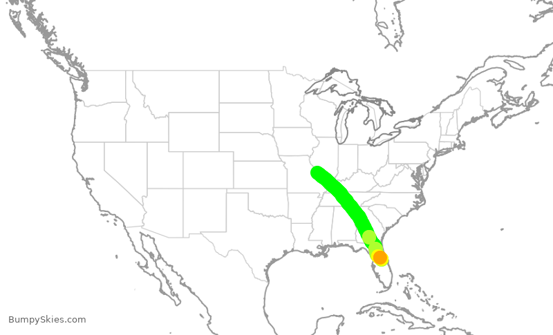Turbulence forecast map for SWA4094, STL to MCO