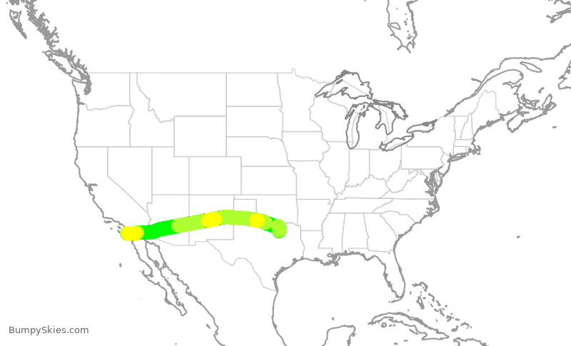 Turbulence forecast map for SWA4097, SAN to DAL