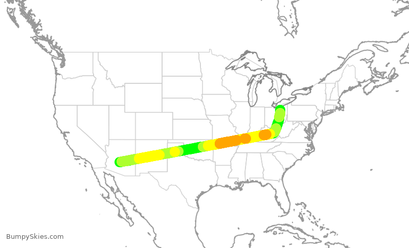 Turbulence forecast map for SWA4101, PHX to CLE