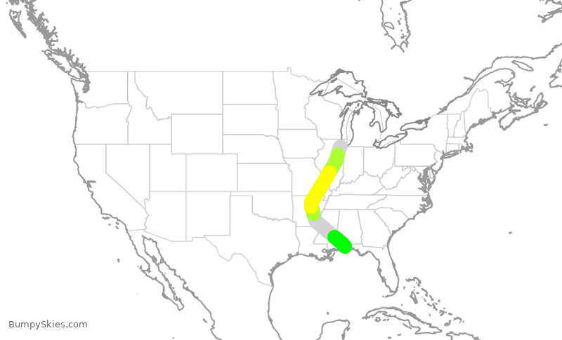 Turbulence forecast map for SWA4103, MDW to PNS