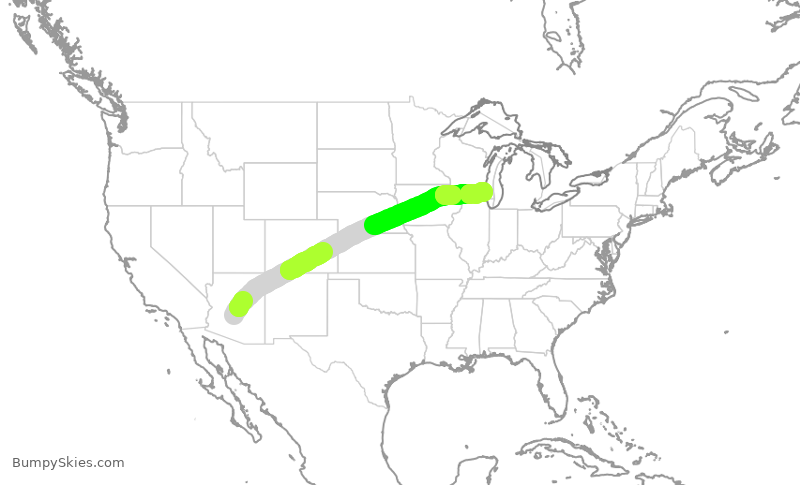 Turbulence forecast map for SWA4104, PHX to MKE