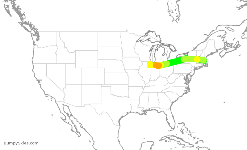 Turbulence forecast map for SWA4106, BOS to MDW